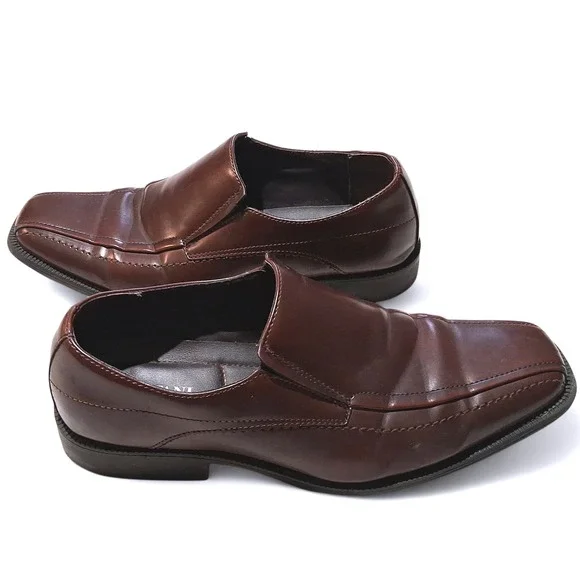 Alfani Mens Brown Square Toe Slip On Dress Shoes Size 10M All Man Made - Picture 3 of 9